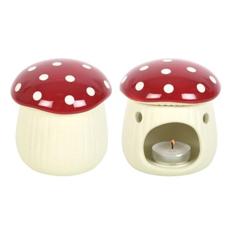 Ceramic Red and White Spotted Mushroom Oil Burner