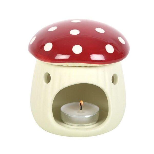 Mystical Red and White Spotted Ceramic Mushroom Oil Burner - Image 3