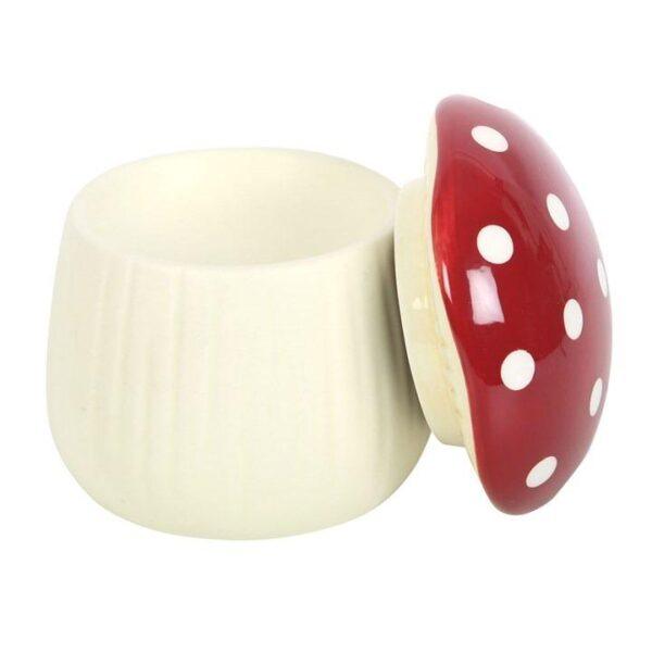 Mystical Red and White Spotted Ceramic Mushroom Oil Burner - Image 4