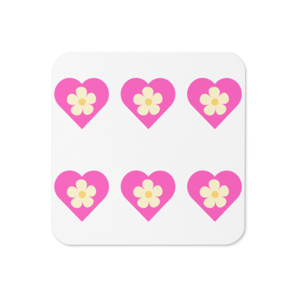 1 x Square Flower Pink Heart Cork-Back Drinks Coaster