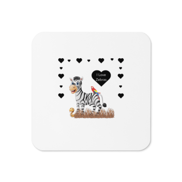 1 x Square I Love Zebras Cork-Back Drinks Coaster