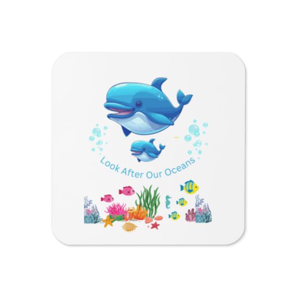 1 x Square Look After Our Oceans Cork-Back Drinks Coaster