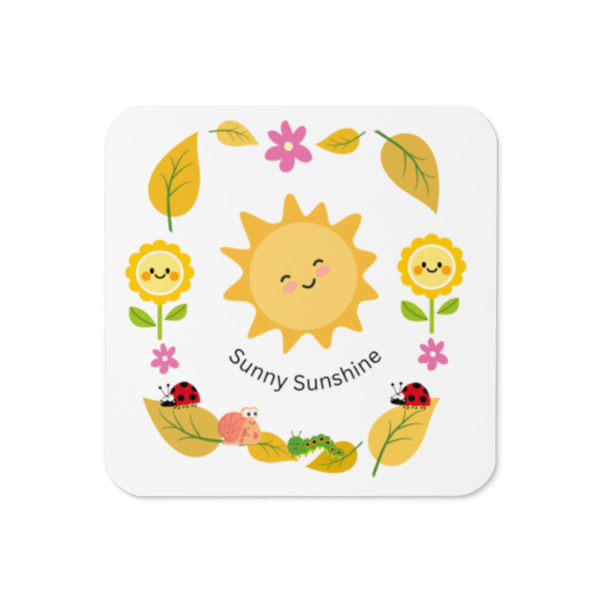 1 x Square Sunny Sunshine Cork-Back Drinks Coaster