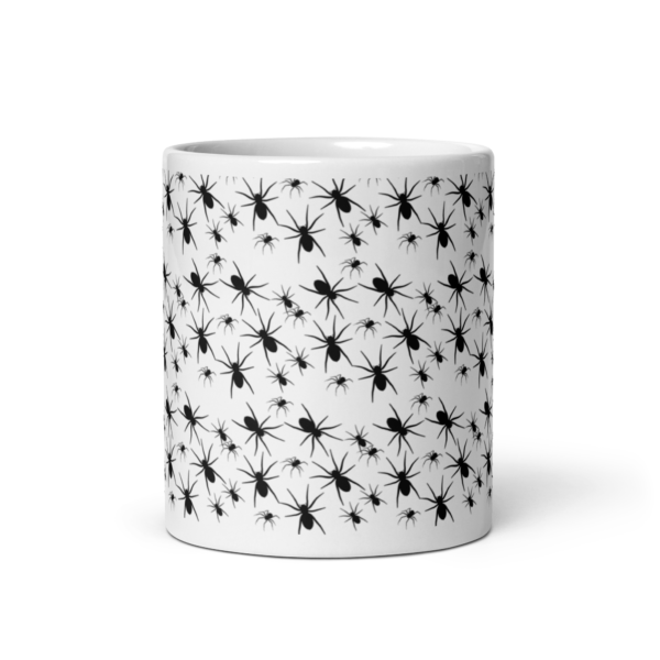 White Glossy All Over Spider Print Ceramic Mug 11oz - Image 2