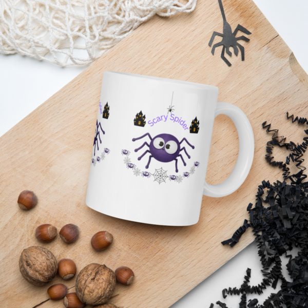 White Glossy Large Scary Spider Ceramic Mug 11oz