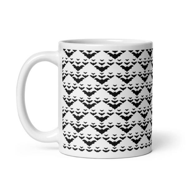 White Glossy All Over Bat Print Ceramic Mug 11oz - Image 2