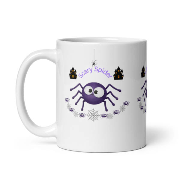 White Glossy Large Scary Spider Ceramic Mug 11oz - Image 2