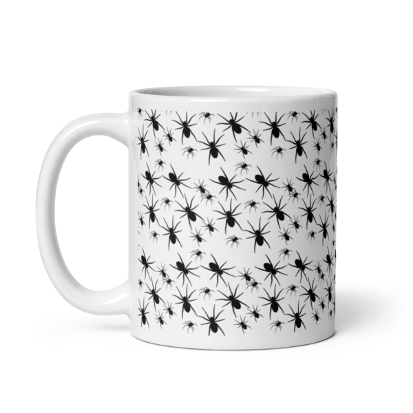 White Glossy All Over Spider Print Ceramic Mug 11oz - Image 3