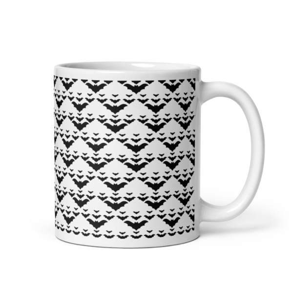 White Glossy All Over Bat Print Ceramic Mug 11oz