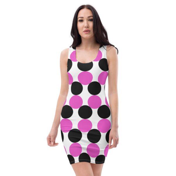 womens-pink-and-black-spotted-bodycon-dress