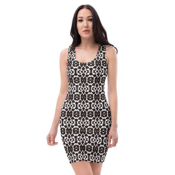 womens-black-white-print-bodycon-dress