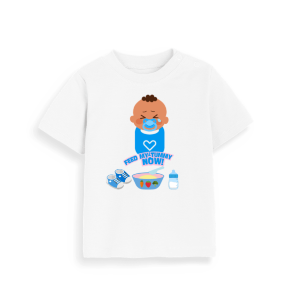 White Organic Cotton Feed My Tummy Now! Baby Boy T-Shirt